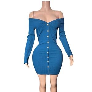 Elegant Blue Off-Shoulder Dress